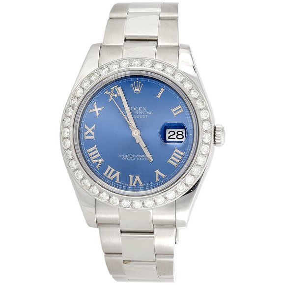 Rolex 41mm Men's Blue Roman 2.7CT Watch! Box + cards!! - Picture 1 of 7